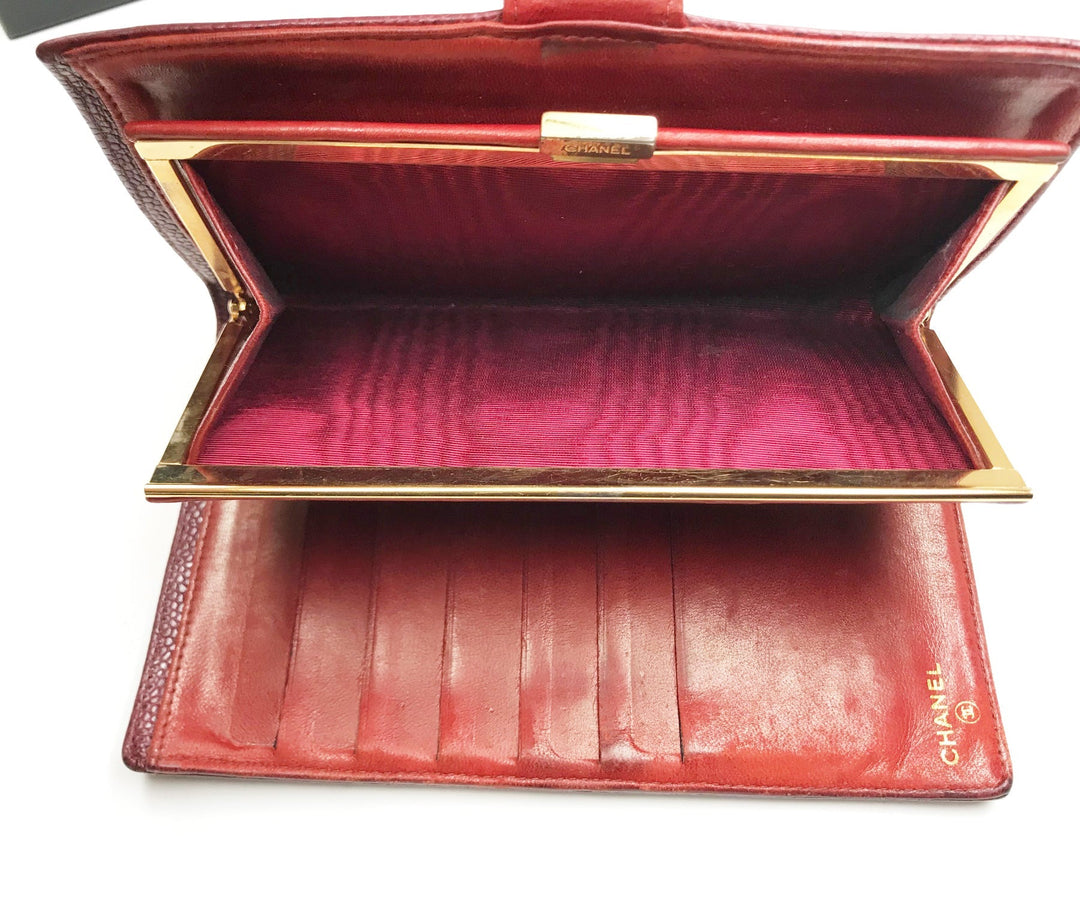 Top Quality Chanel Classic Burgundy Caviar Bi Fold Long Wallet