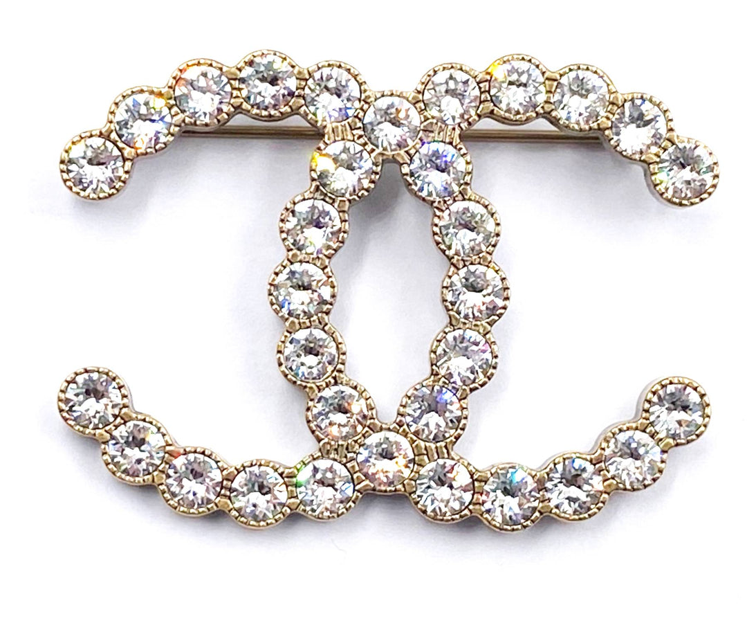 Top Quality Chanel Classic Rustic Gold Crystal Brooch