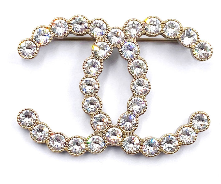 Top Quality Chanel Classic Rustic Gold Crystal Brooch