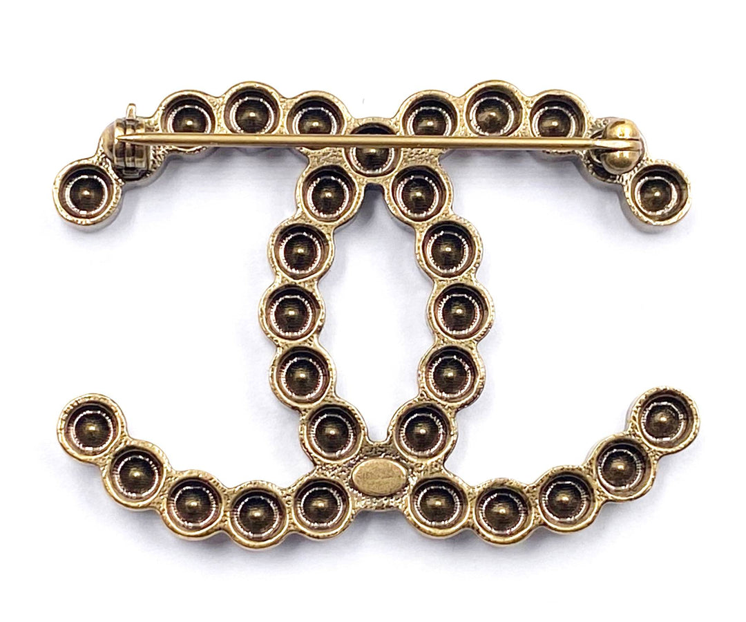 Top Quality Chanel Classic Rustic Gold Crystal Brooch
