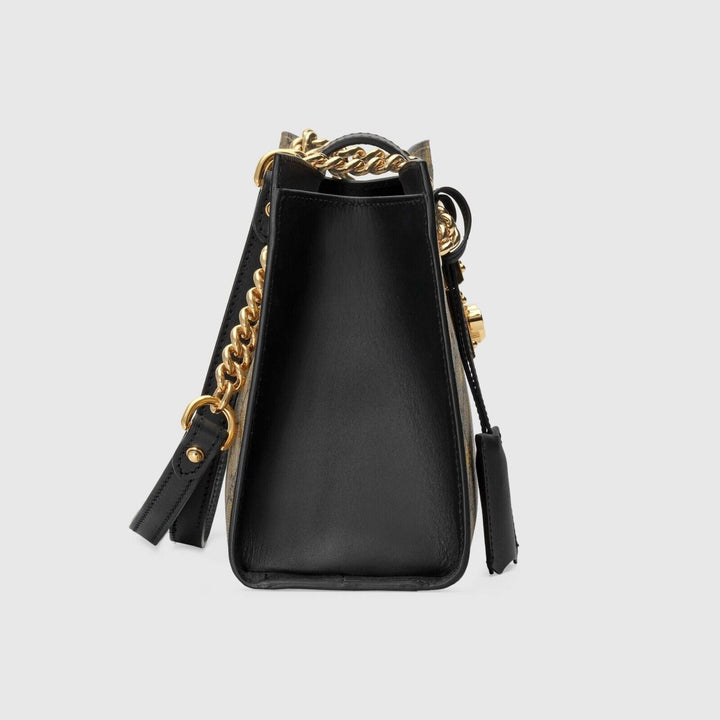 Gucci Bee Padlock Shoulder Bag Beige Ebony Small GG Supreme Leather Handbag New