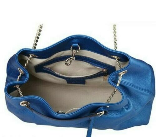 Gucci Soho BLUE Caspian Gold Double Chain Hobo Leather Shoulder Bag Italy NEW