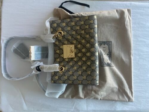 Gucci Bee Padlock Shoulder Bag Beige Ebony Small GG Supreme Leather Handbag New