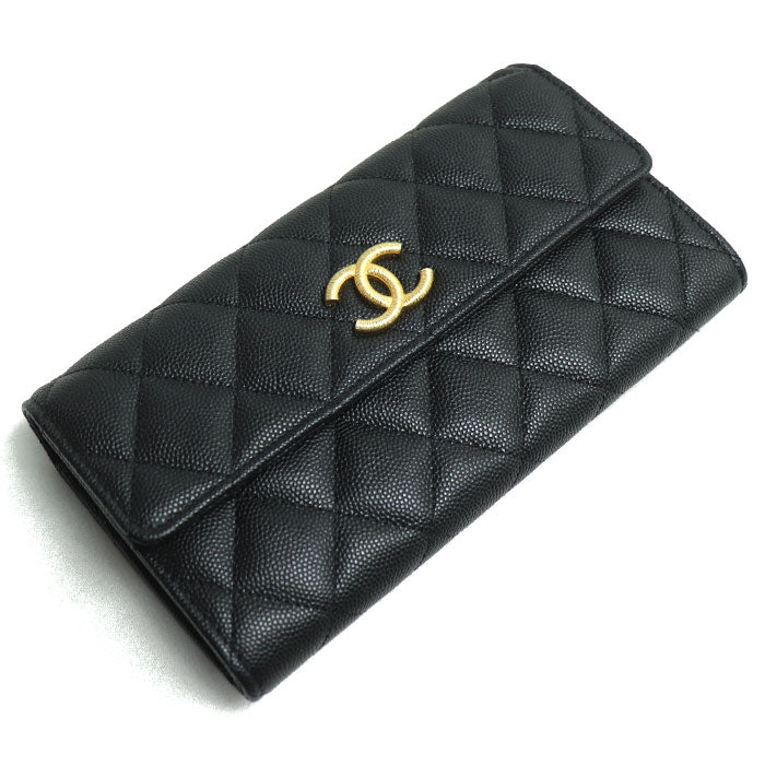 Top Quality Chanel Caviar Long Flap Wallet Black