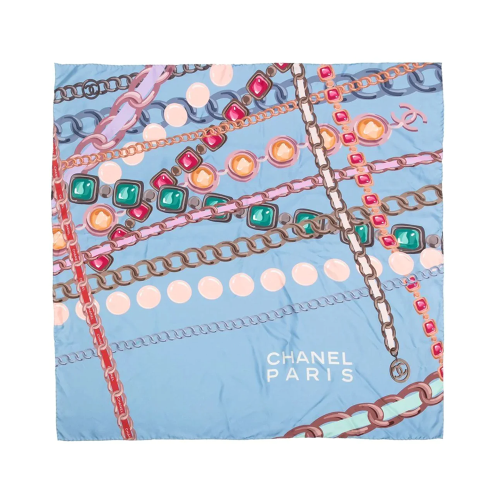 Chanel Blue Chain Motif Silk Scarf