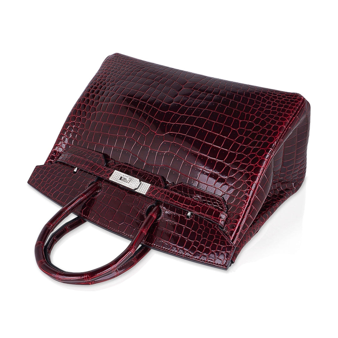Top quality Hermes Birkin 35 Bag Diamond Bordeaux Porosus Crocodile with White Gold Hardware