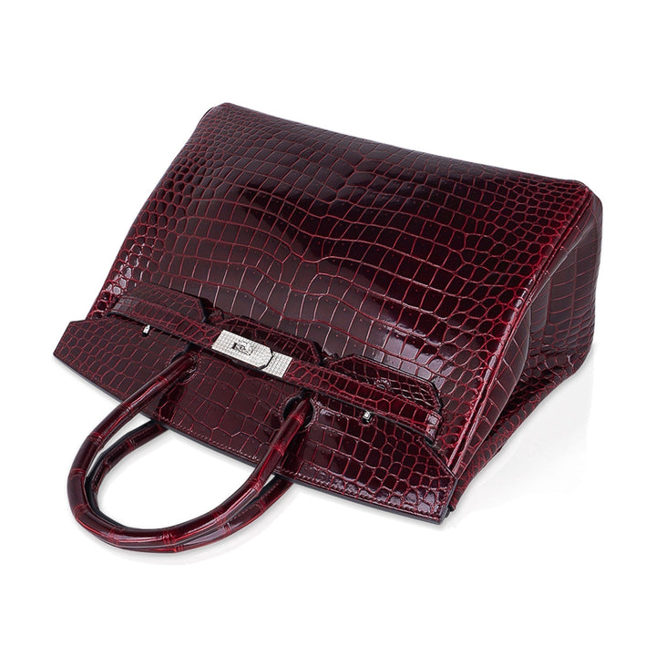 Top quality Hermes Birkin 35 Bag Diamond Bordeaux Porosus Crocodile with White Gold Hardware