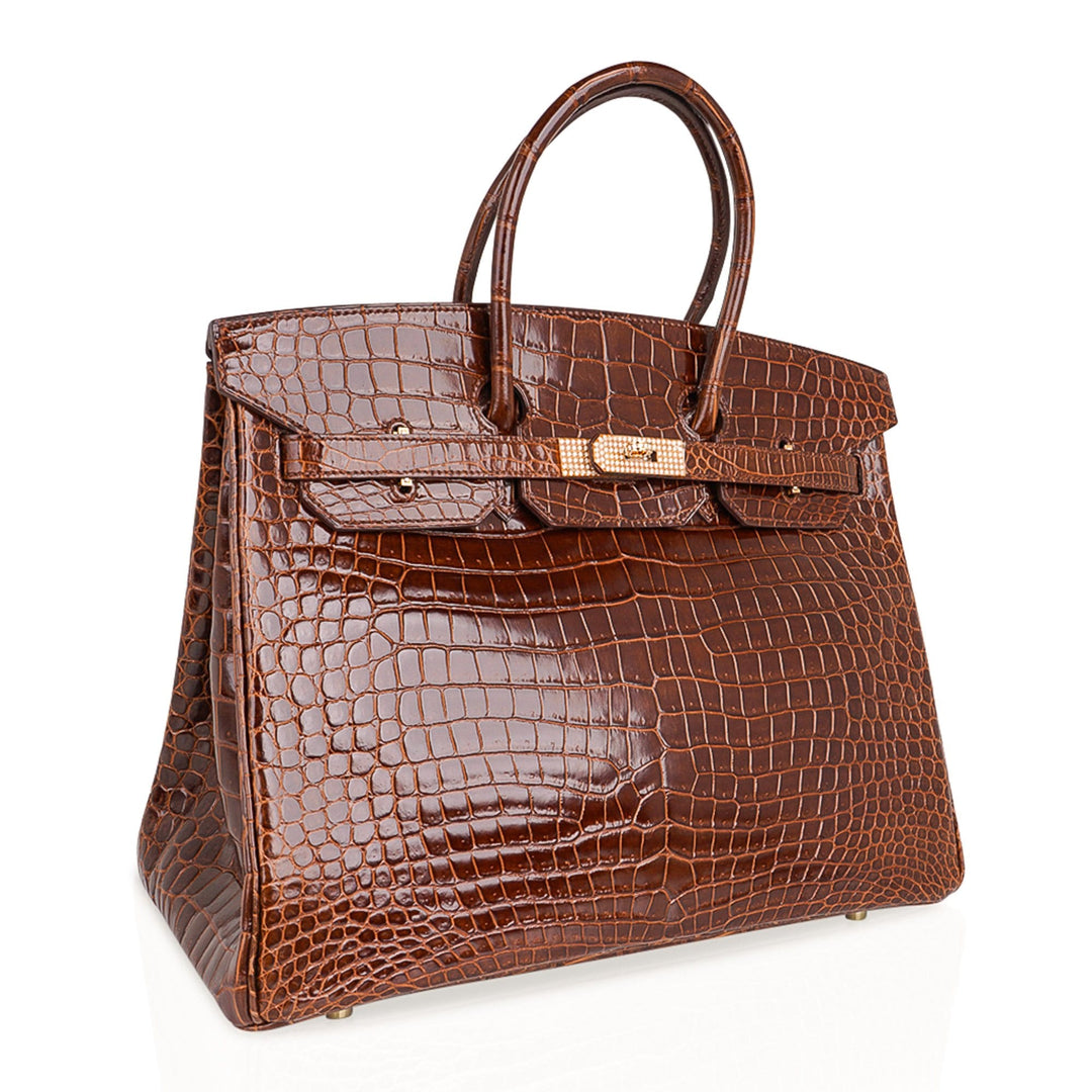 Top quality Hermes Birkin 35 Bag Diamond Miel Porosus Crocodile with Gold Hardware