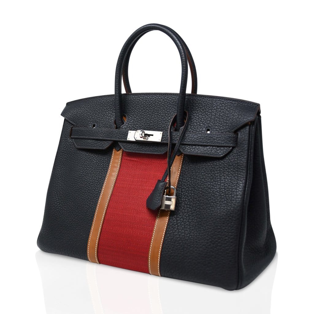 Top quality Hermes Club Birkin 35 Bag Blue Indigo / Fauve Barenia / Crinoline Fjord Palladium