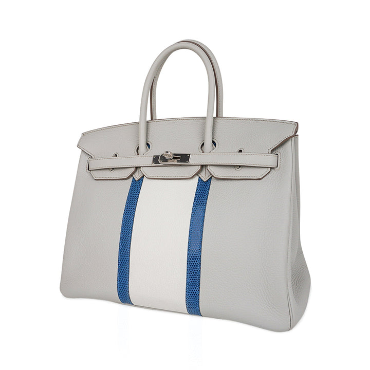 Top quality Hermes Limited Edition Club Birkin 35 Bag Gris Perle & Blanc Clemence Leather with Palladium Hardware