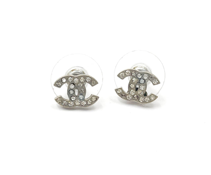 Top Quality Chanel Classic Silver CC Crystal Small Piercing Earrings