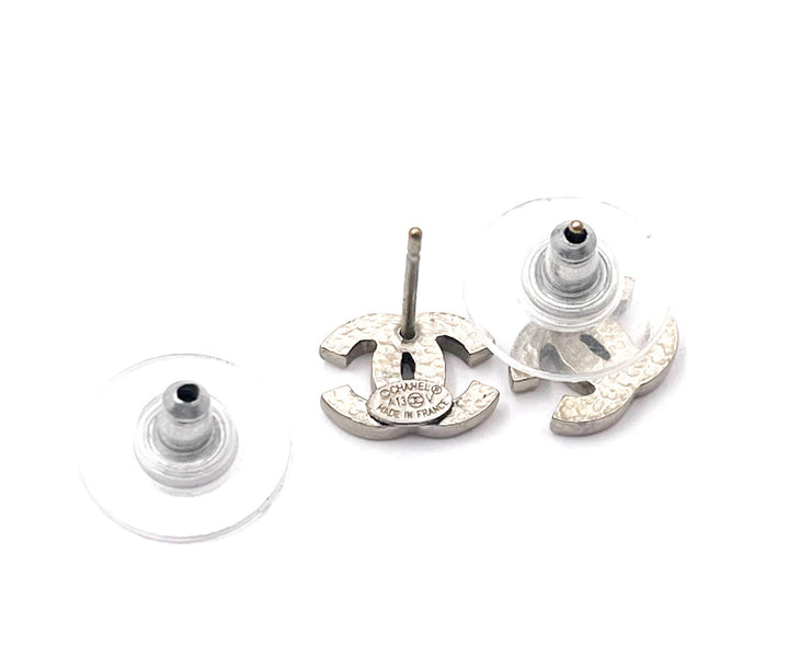 Top Quality Chanel Classic Silver CC Crystal Small Piercing Earrings