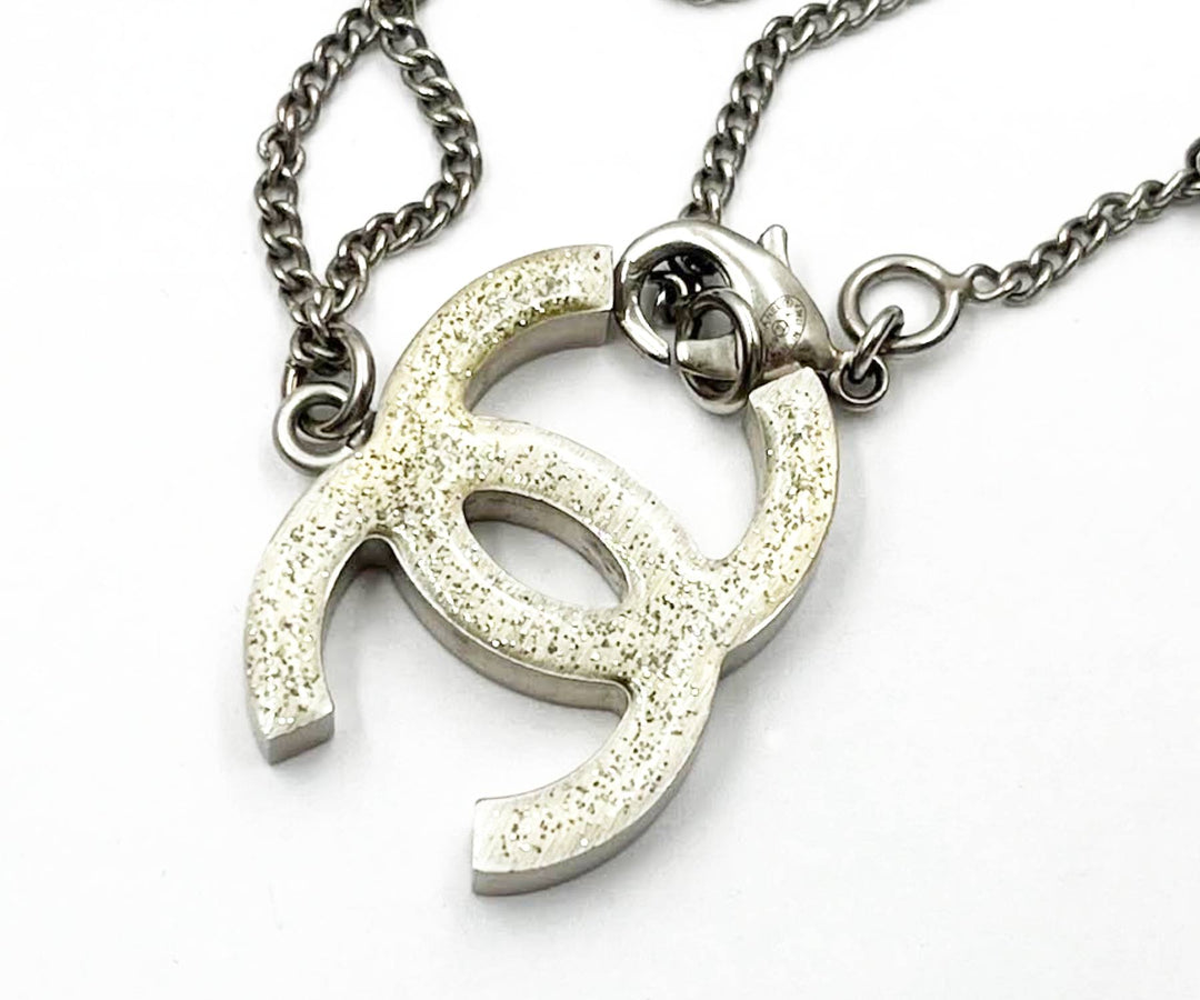 Chanel Silver CC Baguette Double Face Pendant Necklace