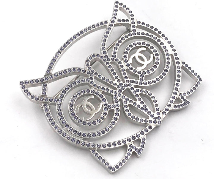 Chanel Brand New Silver Owl Light Lavender Crystal Brooch