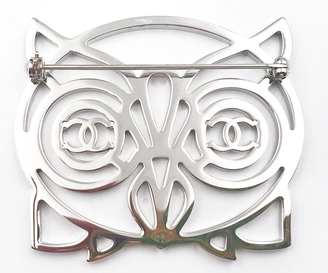 Chanel Brand New Silver Owl Light Lavender Crystal Brooch