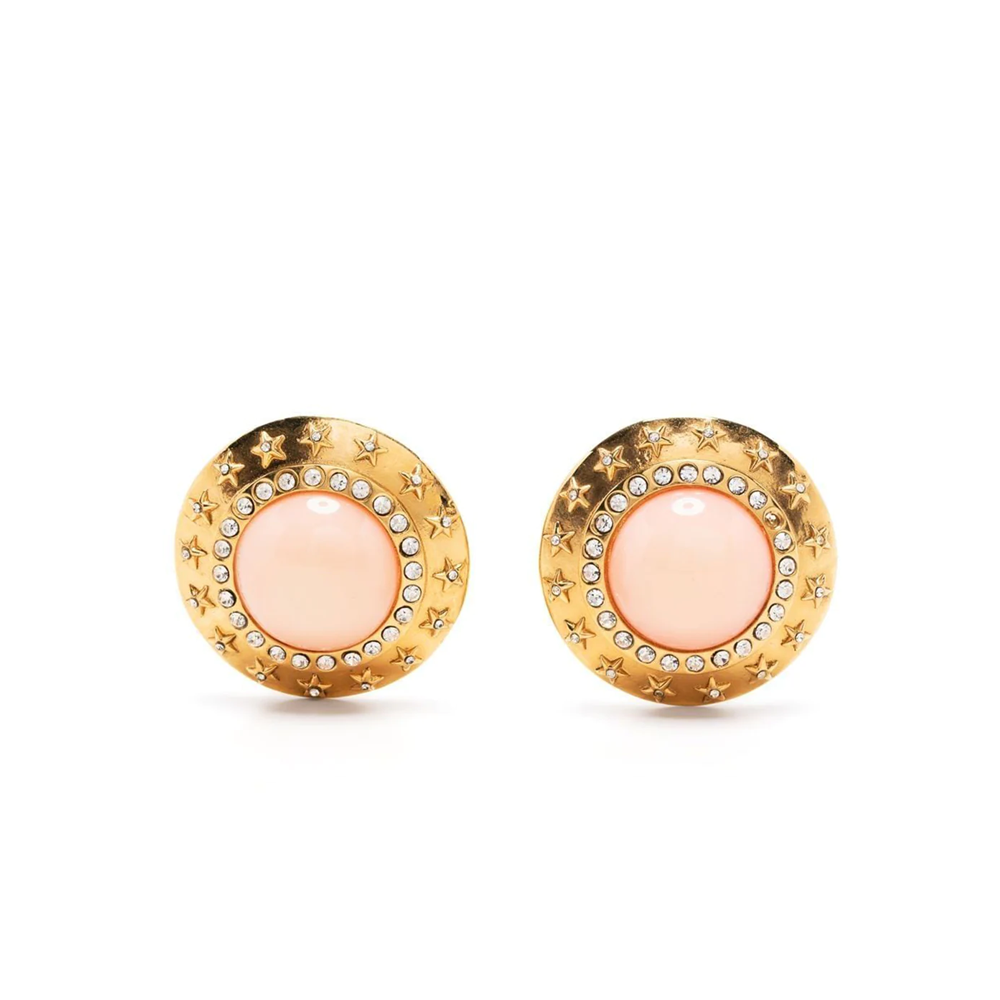 Chanel Coral Cabochon Rhinestone Earrings