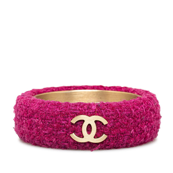 Top Quality Chanel Coco Mark Bangle Purple Gold Tweed