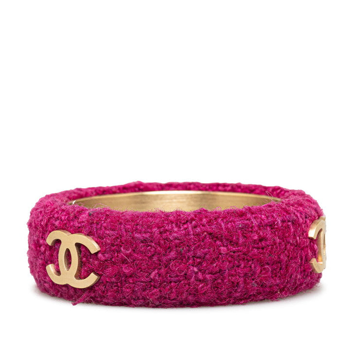 Top Quality Chanel Coco Mark Bangle Purple Gold Tweed