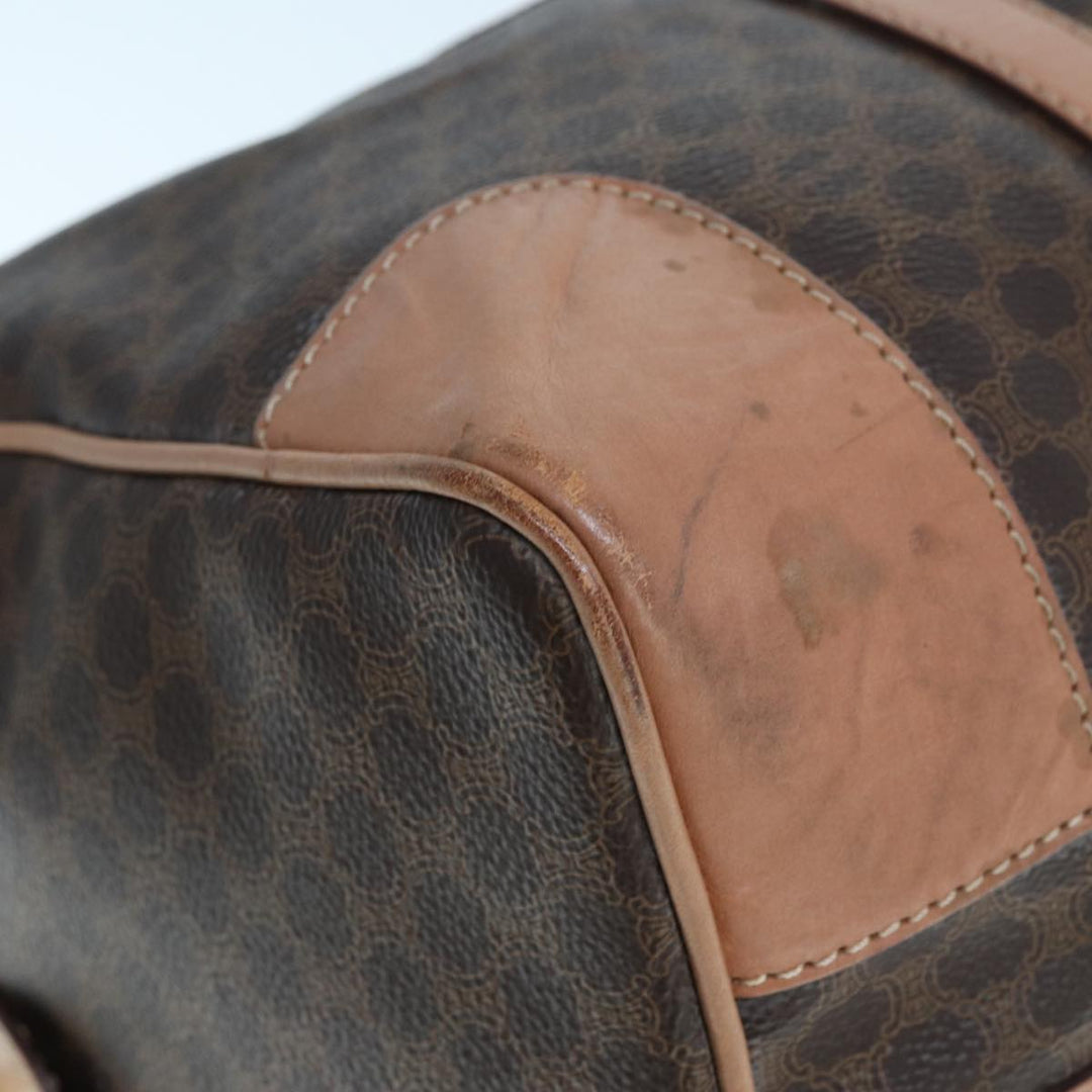 Celine Macadam Canvas Boston Bag PVC Leather Brown Auth tb1092