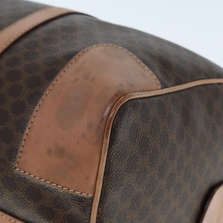 Celine Macadam Canvas Boston Bag PVC Leather Brown Auth tb1092