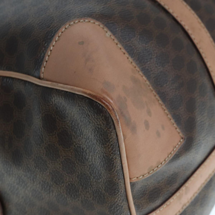 Celine Macadam Canvas Boston Bag PVC Leather Brown Auth tb1092