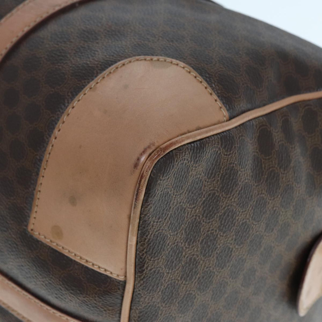 Celine Macadam Canvas Boston Bag PVC Leather Brown Auth tb1092