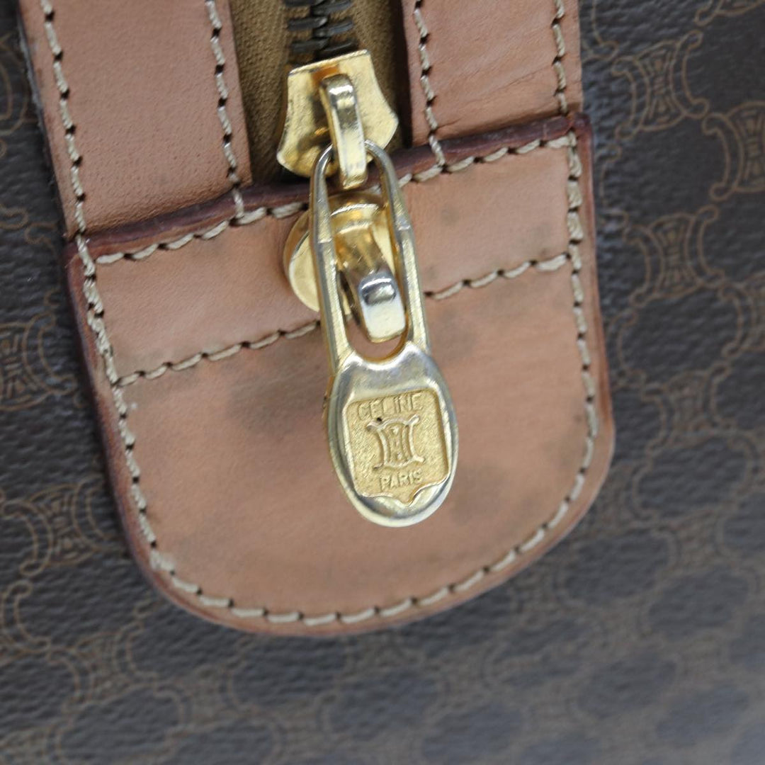 Celine Macadam Canvas Boston Bag PVC Leather Brown Auth tb1092