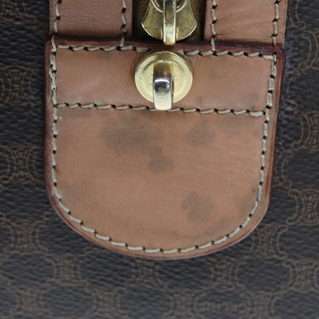 Celine Macadam Canvas Boston Bag PVC Leather Brown Auth tb1092