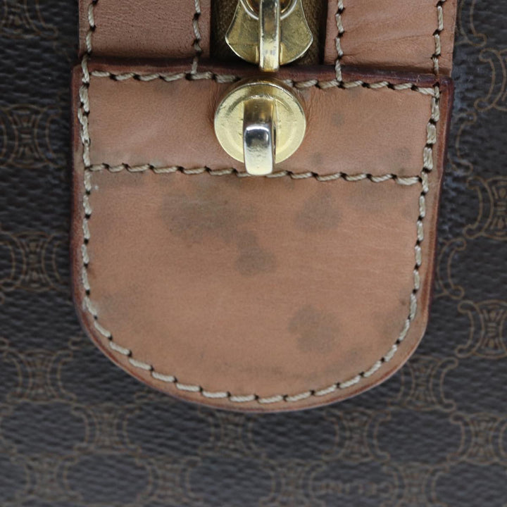 Celine Macadam Canvas Boston Bag PVC Leather Brown Auth tb1092