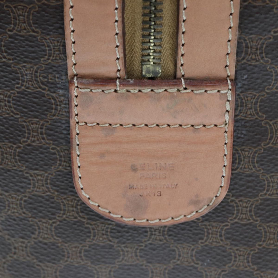 Celine Macadam Canvas Boston Bag PVC Leather Brown Auth tb1092