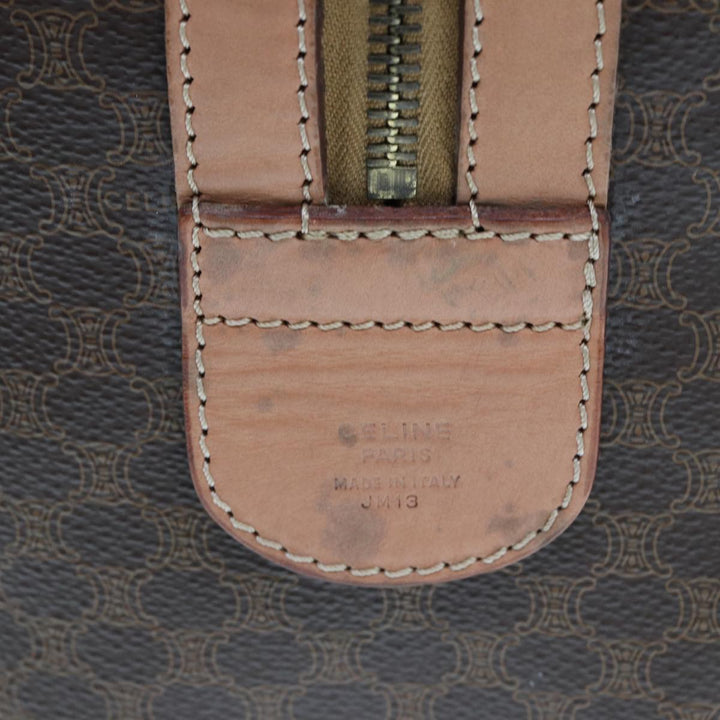 Celine Macadam Canvas Boston Bag PVC Leather Brown Auth tb1092