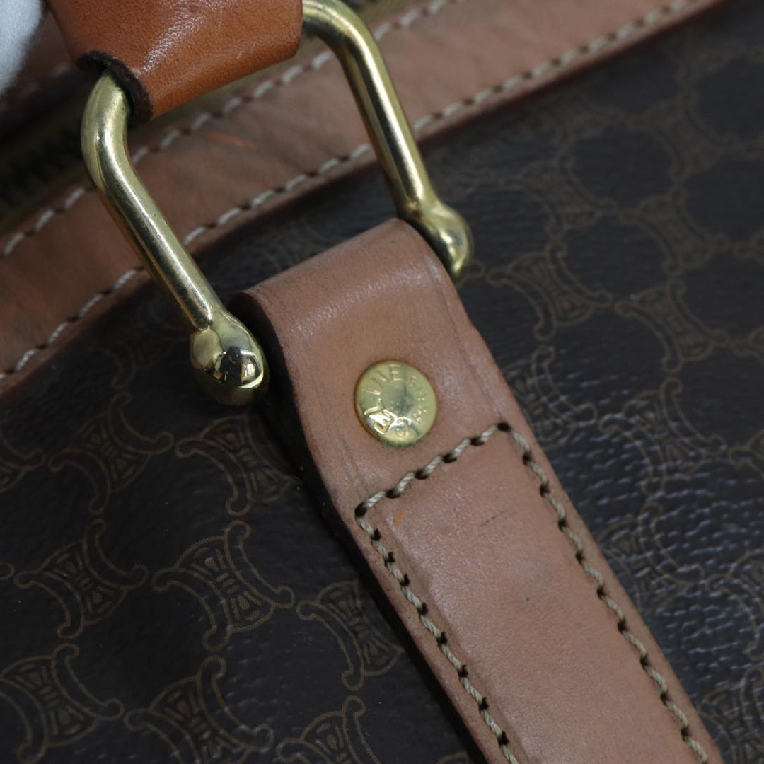 Celine Macadam Canvas Boston Bag PVC Leather Brown Auth tb1092