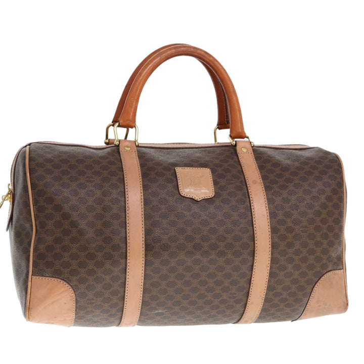 Celine Macadam Canvas Boston Bag PVC Leather Brown Auth tb1092