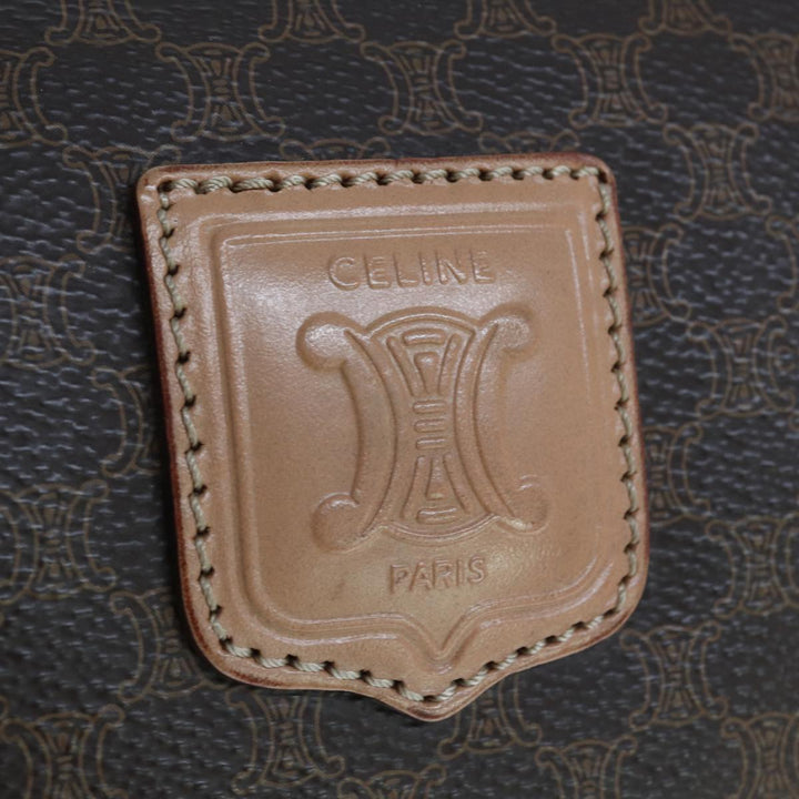 Celine Macadam Canvas Boston Bag PVC Leather Brown Auth tb1092
