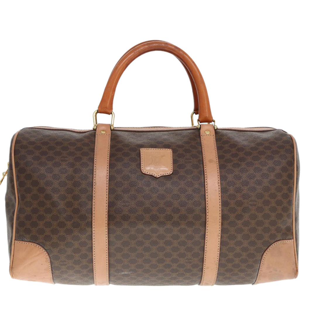 Celine Macadam Canvas Boston Bag PVC Leather Brown Auth tb1092