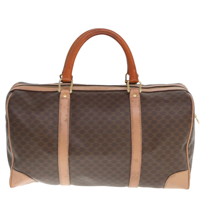 Celine Macadam Canvas Boston Bag PVC Leather Brown Auth tb1092