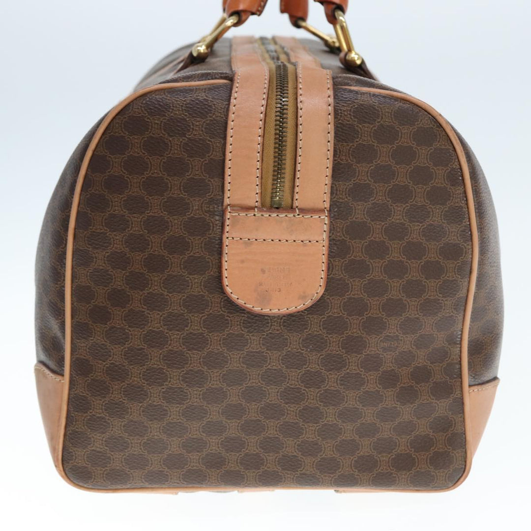 Celine Macadam Canvas Boston Bag PVC Leather Brown Auth tb1092
