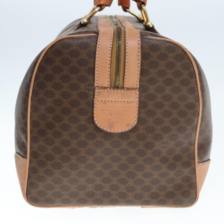Celine Macadam Canvas Boston Bag PVC Leather Brown Auth tb1092