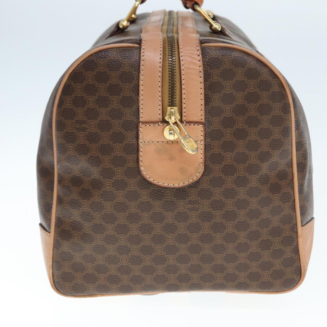 Celine Macadam Canvas Boston Bag PVC Leather Brown Auth tb1092