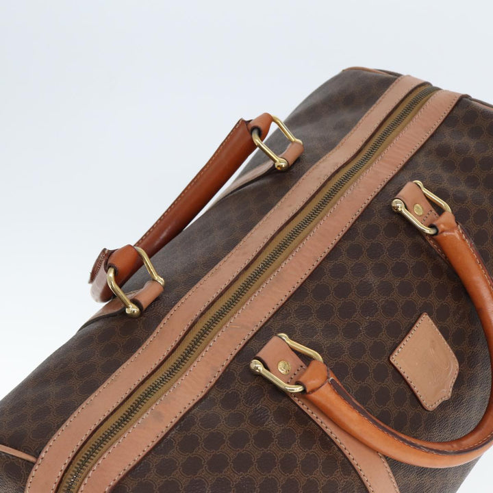 Celine Macadam Canvas Boston Bag PVC Leather Brown Auth tb1092