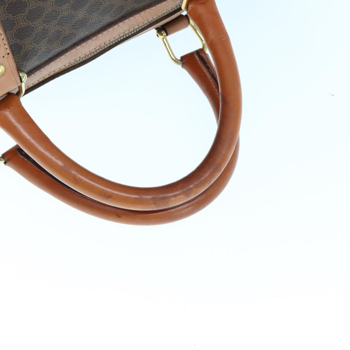 Celine Macadam Canvas Boston Bag PVC Leather Brown Auth tb1092