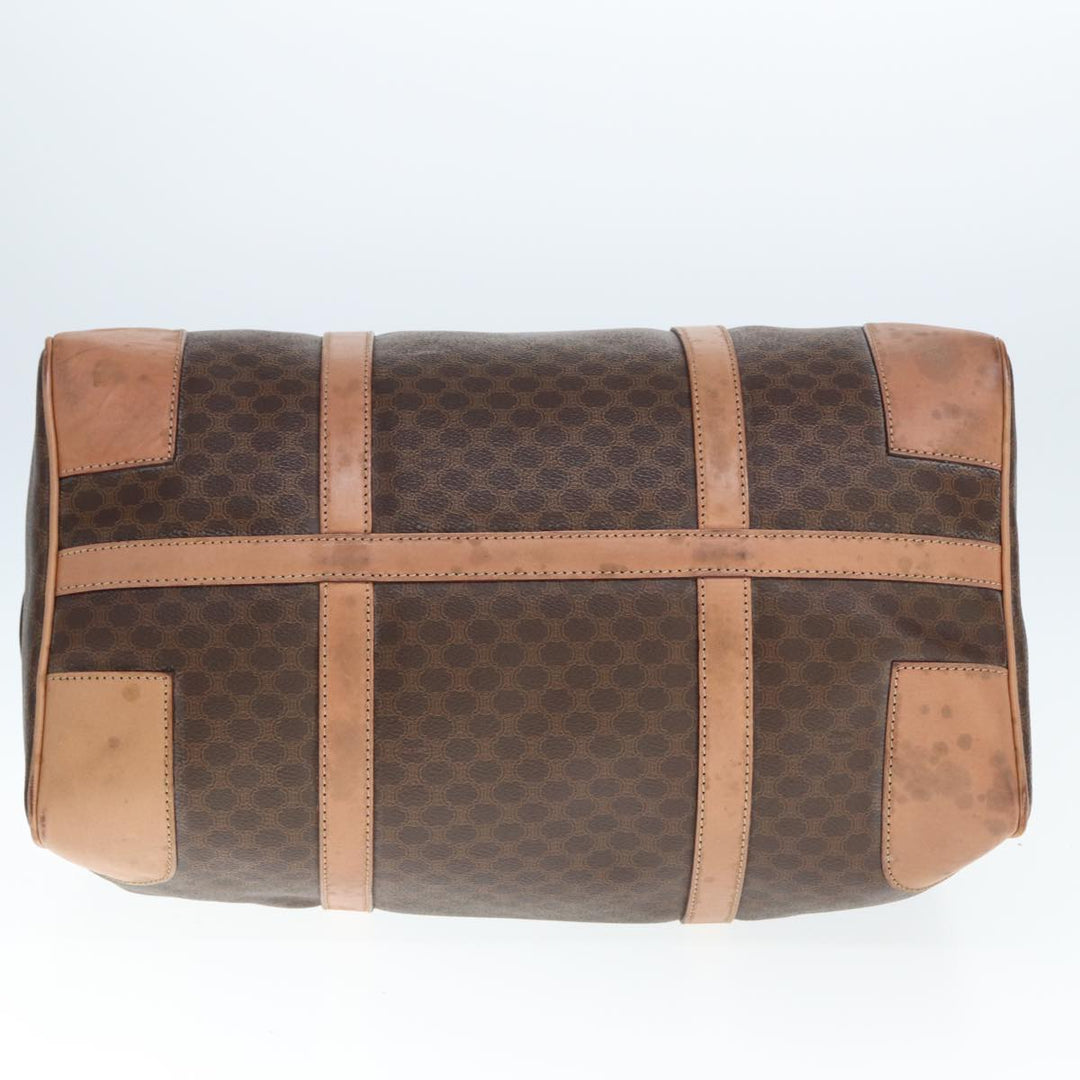 Celine Macadam Canvas Boston Bag PVC Leather Brown Auth tb1092