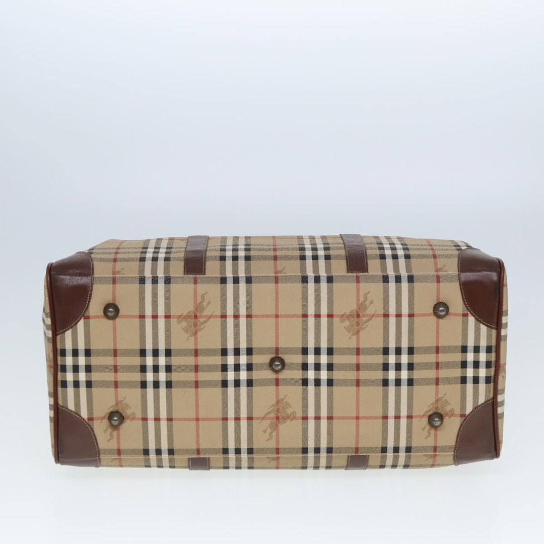 BurberrySs Nova Check Boston Bag PVC Leather Beige Auth tb1105