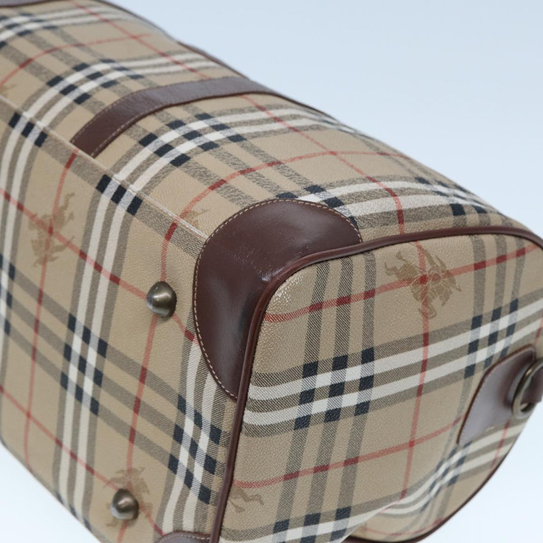 BurberrySs Nova Check Boston Bag PVC Leather Beige Auth tb1105