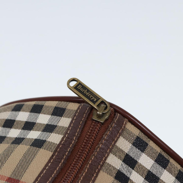 BurberrySs Nova Check Boston Bag PVC Leather Beige Auth tb1105
