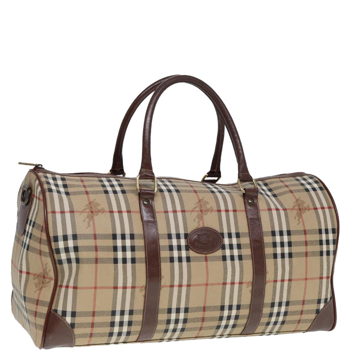 BurberrySs Nova Check Boston Bag PVC Leather Beige Auth tb1105
