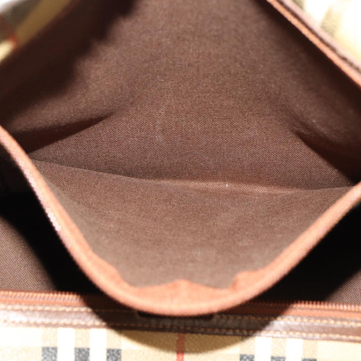 BurberrySs Nova Check Boston Bag PVC Leather Beige Auth tb1105