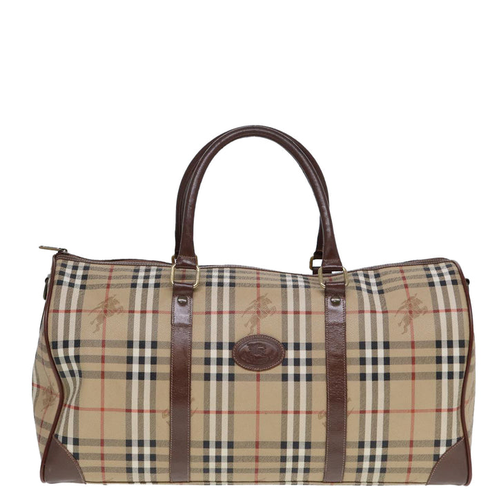 BurberrySs Nova Check Boston Bag PVC Leather Beige Auth tb1105