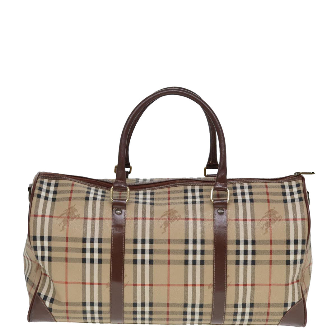 BurberrySs Nova Check Boston Bag PVC Leather Beige Auth tb1105