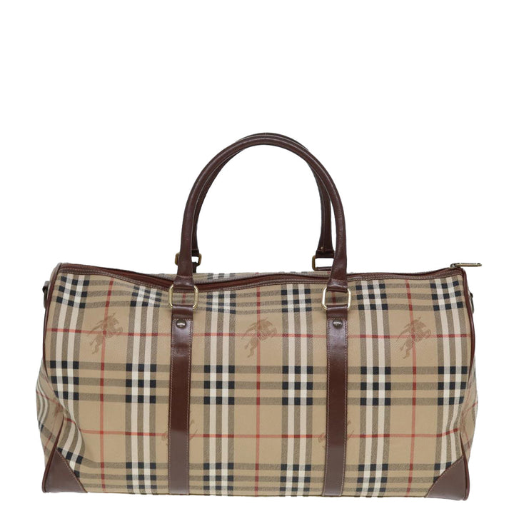 BurberrySs Nova Check Boston Bag PVC Leather Beige Auth tb1105
